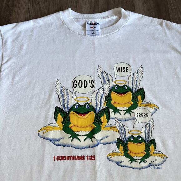Vintage Jesus T-Shirt Men's Size L Budweiser Frogs Gods Wiser White 1990s - Picture 2 of 4